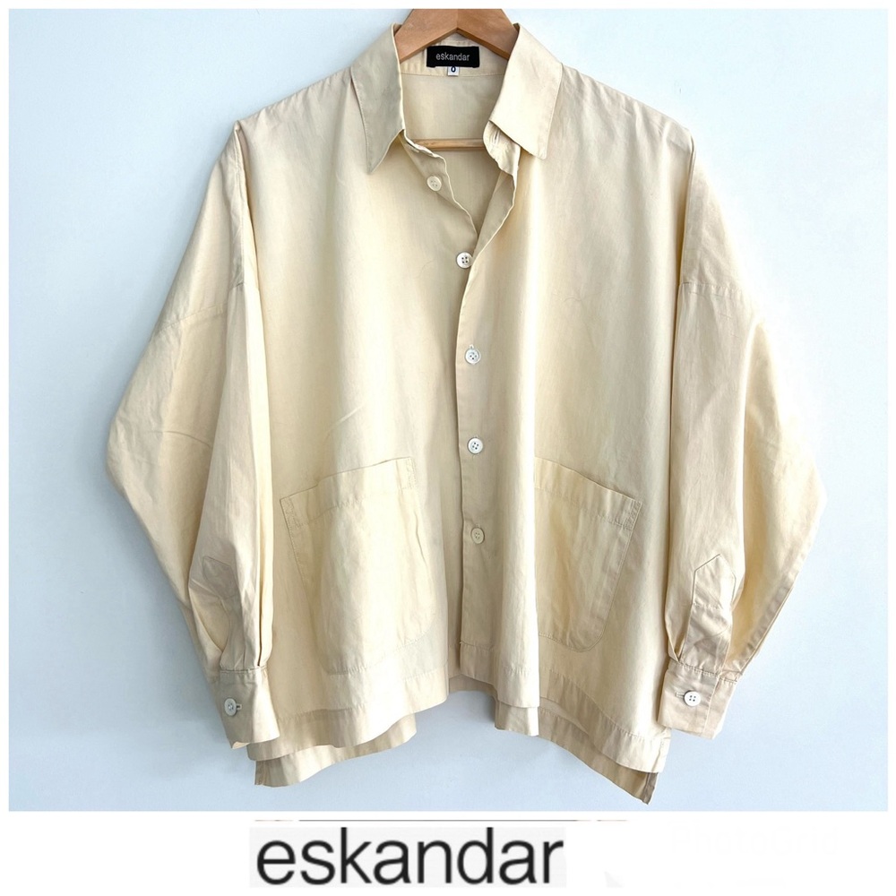 ESKANDAR Beige Cream 100% Cotton Oversized Long Sleeve Button Down Shirt Sz 0